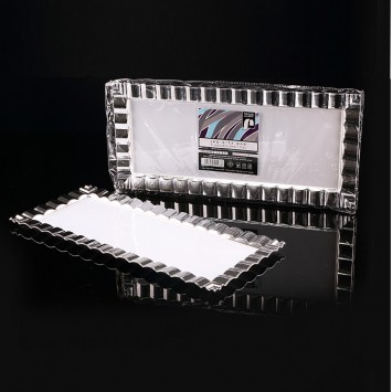 מגש גלים מלבני לבן עם קישוט בכסף